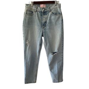 Revice High Rise Distressed Light Wash Mom Jeans Size 29x24